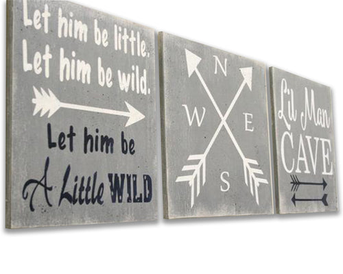 let him be little let him be wild wood 3 piece nursery wall decor