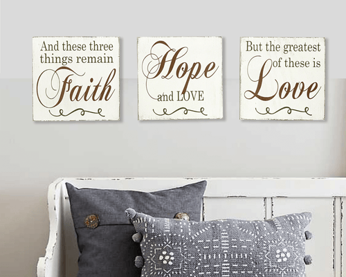 Faith Hope And Love Wood Sign Set Christian Wall Decor