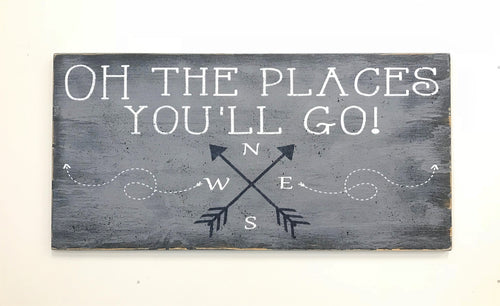 Oh the places you'll go boys nursery wall sign with compass