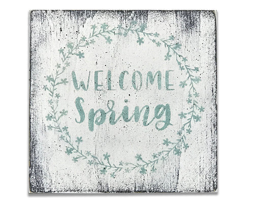 welcome spring wood wall sign