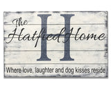 Personalized Wood Family Name Sign Dog Kisses