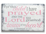 For This Child I Have Prayed Christian Girl Nursery Sign