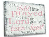 For This Child I Have Prayed Christian Girl Nursery Sign