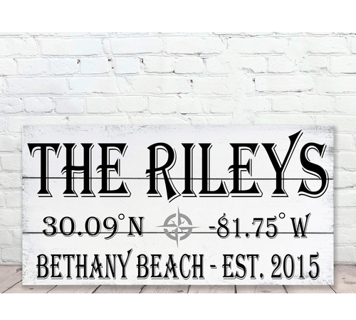 Personalized Name Sign with Beach Coordinates
