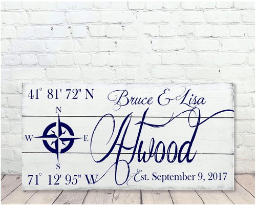 Personalized Name Sign with Coordinates Rose Compass