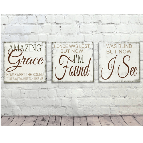 Amazing Grace 3 pc Wood Set Christian Wall Decor