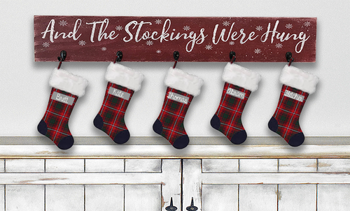 wooden stocking holder with hooks