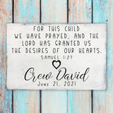 For This Child We Have Prayed Christian Nursery Decor