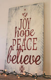 Joy Hope Peace Believe Wood Pallet Style Sign Christmas Decor