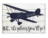 Oh The Places You'll Go Personalized Boys Vintage Airplane Wall Decor
